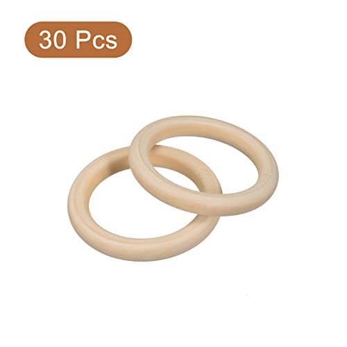 uxcell 30Pcs 65mm(2.6-inch) Natural Wood Rings, 10mm Thick Smooth Unfinished Wooden Circles for DIY Crafting, Knitting, Macrame, Pendant uxcell
