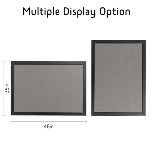 Bulletin Board 36 x 48 Inch, 100% Wood Framed Canvas Cork Board with Grey Fabric, Wall Mounted Notice Board for Home Office School gideal