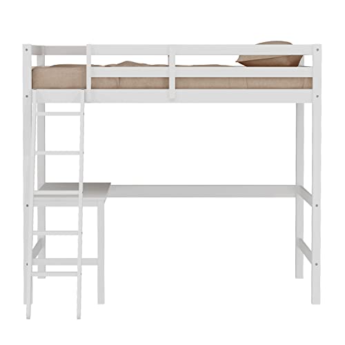 Hillsdale Caspian White Twin Loft Bed with Built-In Desk for Kids Hillsdale