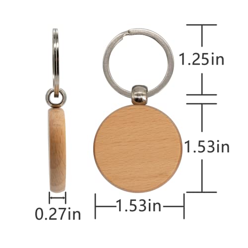 TFoRibbon 50 Pcs Wood Engraving Blanks Wooden Blank Keychains (Round) TFoRibbon00057 TFoRibbon
