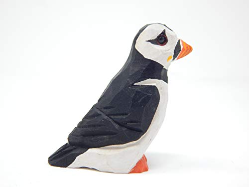 Puffin 'Clown of The Sea' Arctic Seabird Miniature Wood Art Mini Carved Ornament Figurine Small Animals Selsela