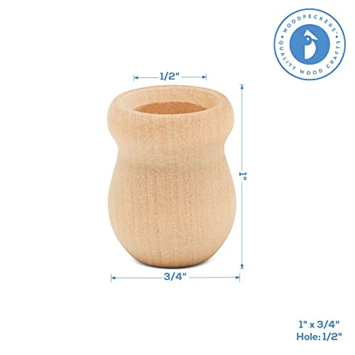 Bean Pot Candle Cups, 1 Inch, 7/16 Inch Hole, Pack of 25 Unfinished Wood Candle Holders, Wood Turnings for Crafts, by Woodpeckers Woodpeckers