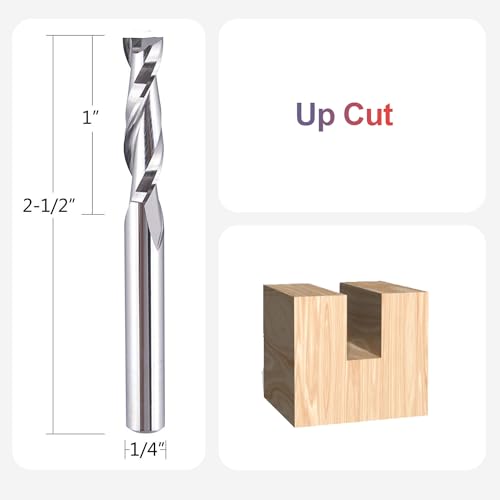 SpeTool 5Pcs Spiral Router Bits UpCut 1/4 inch Cutting Diameter 1/4 inch Shank Router Bit Set HRC55 Solid Carbide CNC End Mill for Woodworking SpeTool