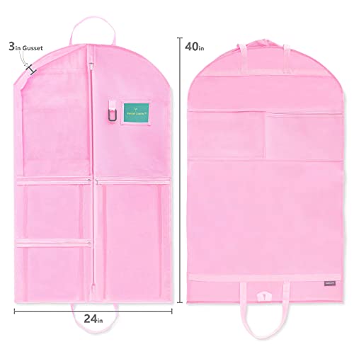 Waterproof Hanging Garment Bag 40 inch Clothes Bag with Gusset, 5 Pockets & Side Zip for Dance Costumes, Sports, Skating, Theatre, Beauty Pageants, Kendall Country