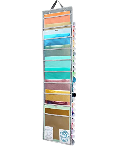 Hanging Vinyl Organizer, Double-Sided, ZENXUS 25 Compartments Roll Storage, Backside 10 Pockets for 12x12 Vinyl Sheet, Cardstock, Scrapbook Paper, ZENXUS
