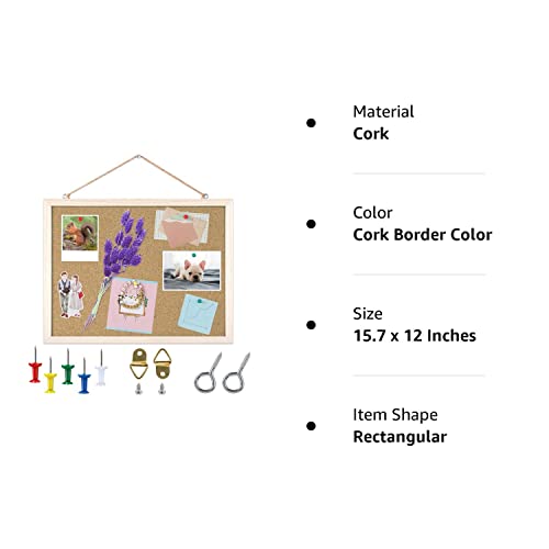 Cork Board Bulletin Board - 15.7 X 12 Inches Vision Board Wood Frame Corkboard Message Board Wall Mounted Pin Board for School, Home & Office (with FEBSNOW