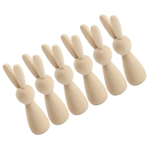 ABOOFAN Unfinished Wooden Peg Doll 6pcs Blank Wooden Peg People with Bunny Ears Mini Unpainted Wooden Figures for DIY Art Craft Painting ABOOFAN