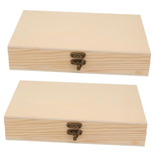 NOLITOY 2 Pcs Storage Box Unfinished Wood Storage Storage Case Locking Chest Wood Tray Jewelry Organizer Case Wood Storage Case Iron With Lock Case NOLITOY
