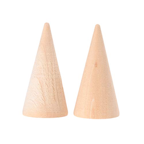 EXCEART 10pcs Wood Craft Cone DIY Wooden Cone Unpainted Wood Cone Ornament to Paint Wood Cone Ring Holder Jewelry Display Stand 2.5x5cm EXCEART