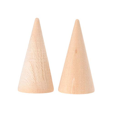 EXCEART 10pcs Wood Craft Cone DIY Wooden Cone Unpainted Wood Cone Ornament to Paint Wood Cone Ring Holder Jewelry Display Stand 2.5x5cm