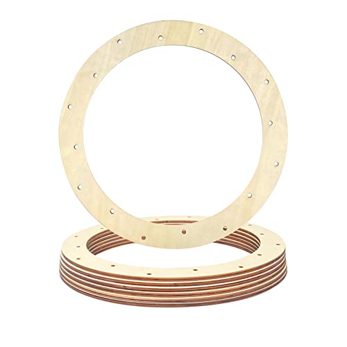 12 Inch 6 Pack Unfinished Wooden Wreath Rings Crafts Hanging Floral Hoop Garland Wood Wreath Frames for Home Decor (0.18 inch Thick,with 16 Holes) Cregugua