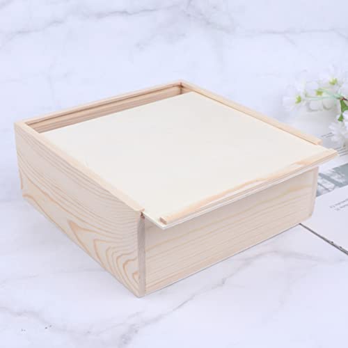 Kisangel 1Pc Gift Box With Lids Sliding- Lid Wooden Boxes Decorative Storage Boxes Wooden Unfinished Storage Box for Birthday Party (20 * 20 * 8) Kisangel
