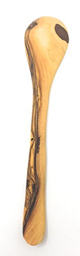 AramediA Wooden Cooking Utensil Olive Wood Spoon - Handmade and Hand Carved By Bethlehem Artisans (12.5" x 2.5" x 0.3") AramediA