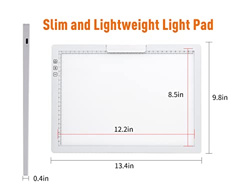 Rechargeable A4 LED Light Pad with Padded Case, YINGWOND Tracing Light Box w/Riser Stands and Paper Clip, 6 Levels of Brightness, Type-c Cable, YINGWOND