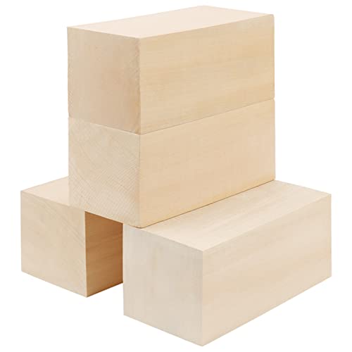 JOIKIT 4 Pack 6 x 3 x 3 Inches Basswood Carving Blocks, Unfinished Soft Wood Blocks, Kiln Dried Whittling Blocks Whittle Kit Craft Wood Carving Kit JOIKIT