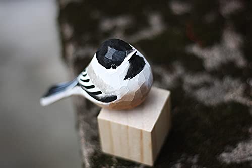 Hand Carved Wooden Black-Capped Chickadee Bird Figurine Wood Bird Statue for Home Decor WoodArtSupply