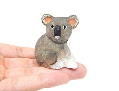 Koala Bear - Small Wooden Figurine - Baby Australian Marsupial Wombat Carving Handmade Decoration Miniature Small Animals Little Art Statue Cake