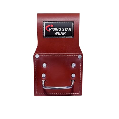 RISING STAR 100% GENUINE BROWN LEATHER TOOL POUCH WITH BELT- MINI TOOL BAG FOR NAILS, HAMMER, PILERS & TAPE MEASURE HOLDER BEST TOOL POUCH FOR WoodArtSupply