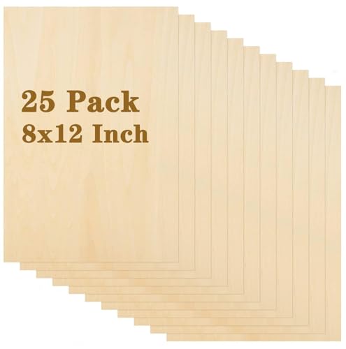 DAJAVE 25 Pack 8x12 Inch Basswood Sheets, 1/16 Inch Thin Craft Plywood Sheets, Unfinished Wood Sheets for Crafts, DIY Wood Arts, Model Making, Wood DAJAVE
