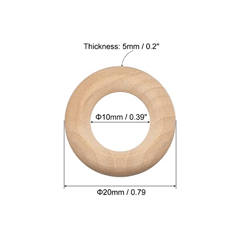 uxcell 60Pcs 20mm(0.8-inch) Natural Wood Rings, 5mm Thick Smooth Unfinished Wooden Circles for DIY Crafting, Knitting, Macrame, Pendant uxcell