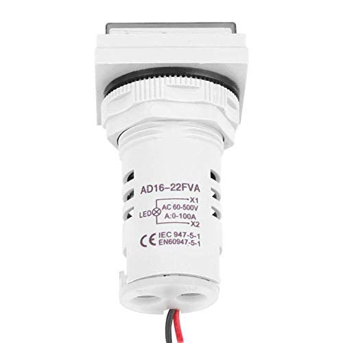 LED Display Voltmeter, Voltage Tester Current Detector Square 22mm Dual Display Panel Voltmeter Ammeter AC 0-100A 60-500V Meter Indicator (White) Hyuduo