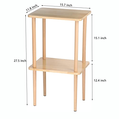 exilot Solid Wood Side Table, 2-Tier End Table with Storage Shelves, Tall Nightstand Bedside Table for Living Room Bedroom Office No-Tool Assembly exilot