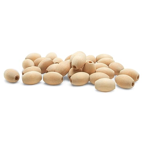 Wooden Oval Beads, 1/2 Inch by ¾ Inch with 5/32” Hole, Pack of 25 Unfinished Wood Beads, by Woodpeckers, for Jewelry Creations, Crafting and DIY Woodpeckers