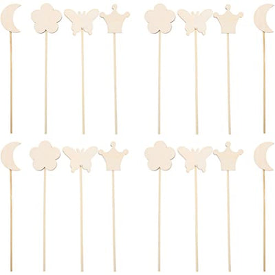 NUOBESTY 16pcs Princess Fairy Wands Kit Make Your Own Princes Unfinished Wooden Magical Wand Stick Moon Flowers for Girls DIY Crafts Cosplay Costume