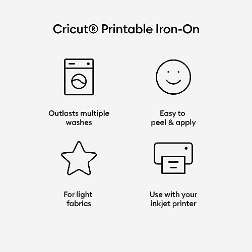 Cricut Printable Iron On for Light Fabrics - US Letter Size, (5ct), Printable HTV Vinyl for Inkjet Printer, Compatible with Cricut Maker, Expression, Cricut