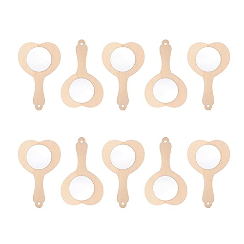 Sewroro 10pcs Small Wooden Mirror Childrens Arts Mirror Princess Mirror Unfinished Cosmetic Mirror Hand Held Vanity Mirror DIY Makeup Mirror Kids Kid Sewroro