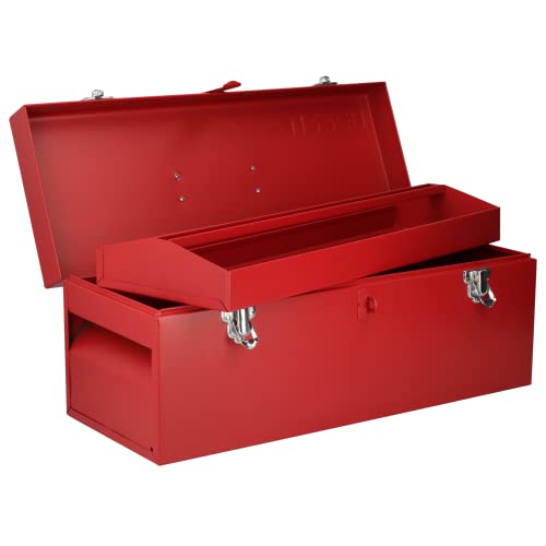 URREA Storage Box - Heavy Duty 20" x 7" x 7" Metal Tool Box with Chrome Plated Metallic Latch & Durable PVC Handle - D5 Urrea