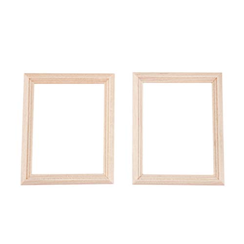 Exceart 6Pcs 1/12 Wood Dollhouse Furniture Unfinished Mini Photo Frame Artificial Miniature Scene Model DIY Wall Art Painting Toys for Nursery Room EXCEART