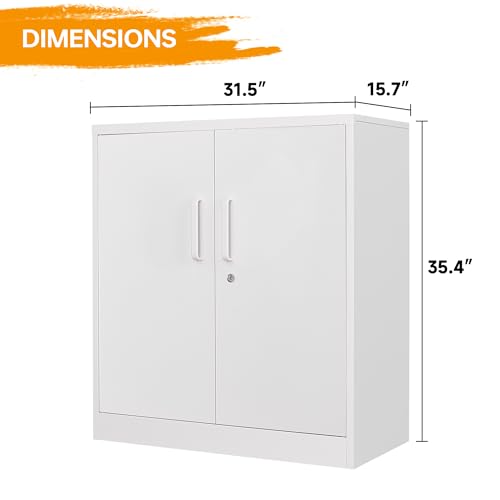 Metal Storage Cabinet with 2 Doors, Lockable Steel Storage Cabinet with 2 Doors and Adjustable Shelves, Steel Lockable File Cabinet, Locking Tool STANI