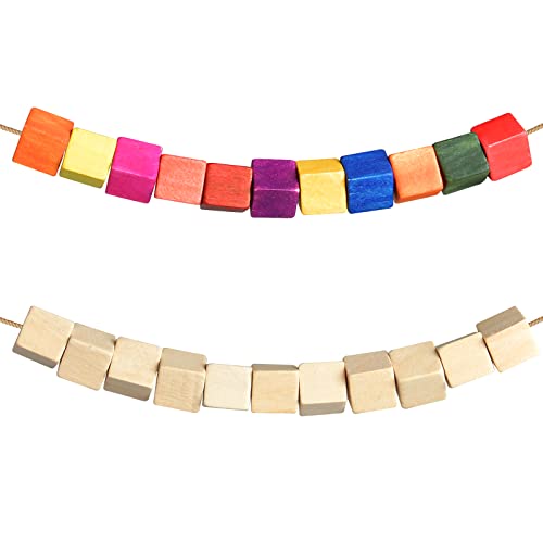 Supkiir Wood Craft Cubes, 100Pcs Wooden Craft Blocks with Holes, Unfinished Wood Cubes for DIY Projects Craft Alphabet Blocks, Small Wooden Square Supkiir