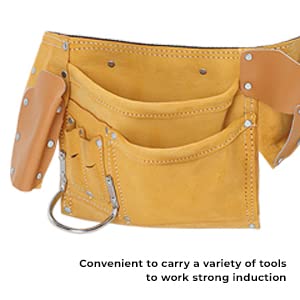 Virtionz 11 POCKET LEATHER TOOL BELT for Carpenter, Construction Pouch, Framers, Handyman, Electrician, Brown color, belts adjusts from 33'' up to VIRTIONZ MWIRE