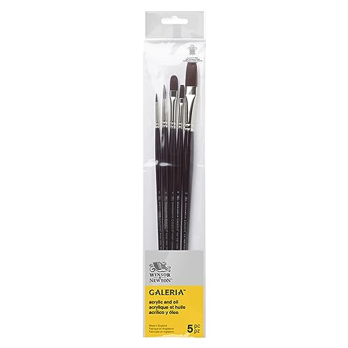 Winsor & Newton Galeria Acrylic Brush Pack, Long Handle, 5 Pack Winsor & Newton