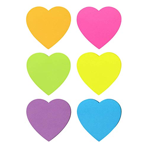Heart Shape Sticky Notes 6 Color Bright Colorful Sticky Pad 75 Sheets/Pad Self-Sticky Note Pads SIMONA