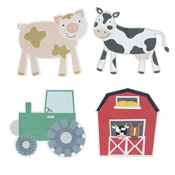 Craft Supply Farm Animals Painted Wood Cutout Shapes - 4 Mini Pieces - Barn, Cow, Pig, Tractor Multi Craft Supply