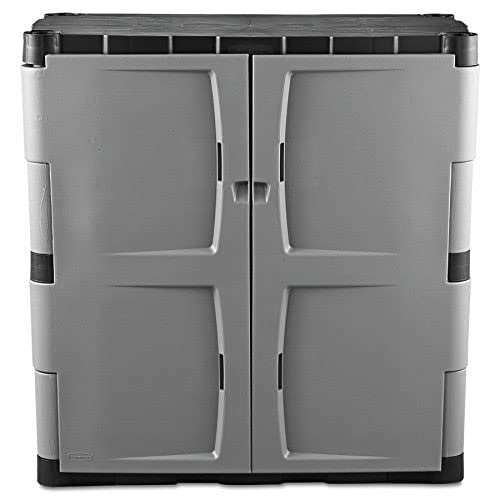Rubbermaid Freestanding Storage Cabinet with Doors, 18"D x 36"W x 37"H, Medium, Gray/Black, Two-Shelf Lockable Cabinet for Indoor/Outdoor/Garage Rubbermaid