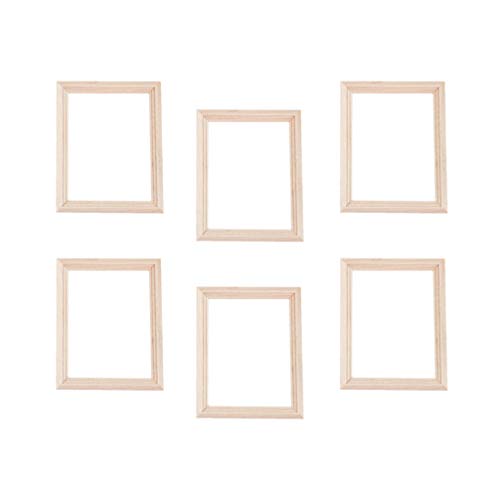 Exceart 6Pcs 1/12 Wood Dollhouse Furniture Unfinished Mini Photo Frame Artificial Miniature Scene Model DIY Wall Art Painting Toys for Nursery Room EXCEART