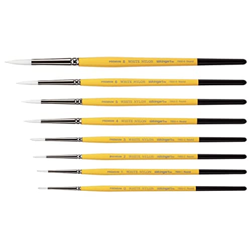 KINGART B-087 Premium 8 pc. White Nylon 7950 Series Gold Grip Round Brush Set, Synthetic Hair for Face Painting, Fabric, Ceramics, Short Handle, 8 KINGART