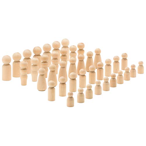 Wood Peg Doll Set, 40 Piece Wood Peg Family (Toy Peg People: Dad, Mom, Angel, Child, Baby) Unfinished for Crafts & Play, by Woodpeckers Woodpeckers