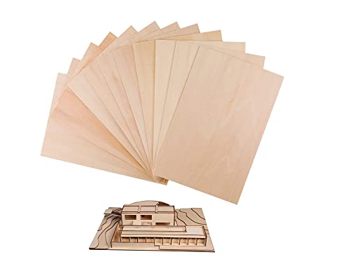 iUoczi 12 Pack Basswood Sheets 1/8 x 8x12 Inch Thin Plywood Sheets for Cricut Maker Unfinished Wood for DIY Craft Make Models Wood Burning Project iUoczi