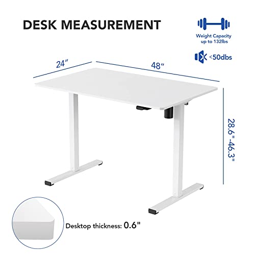 FLEXISPOT White Standing Desk 48 x 24 Inches Height Adjustable Desk, Whole-Piece Desktop Electric Sit Stand Up Desk Home Office Desk (White Desktop + FLEXISPOT