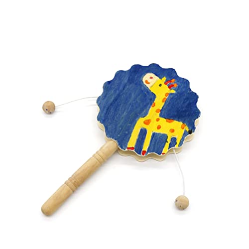 COHEALI 16 Pcs Painting Rattle Bell Rattle Kid Monkey Drum Blank Wood Rattle- Drum Panderetas para Niños Unfinished Wood Crafts Percussion COHEALI