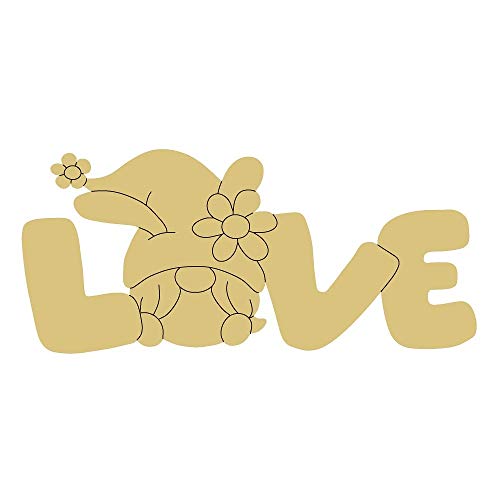 Gnome Love Design by Lines Cutout Unfinished Wood Everyday Home Décor Door Hanger MDF Shaped Canvas Style 1 Art 1 (6") Diverse Woodworking