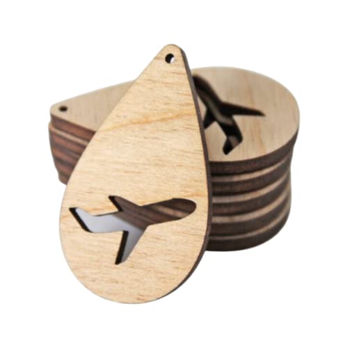 ALL SIZES BULK (12pc to 100pc) Unfinished Wood Laser Airplane Plane Cutout Solid Teardrop Shape with Cutouts Dangle Earring Jewelry Blanks Shape Texan Wood Crafts
