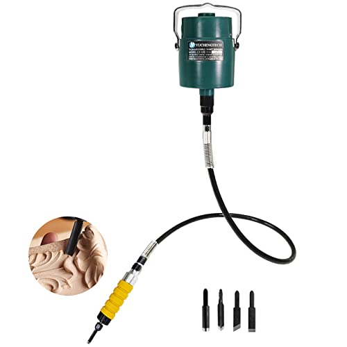 Electric Wood Chisel Hanging Mill Grinding Woodworking Carver Pedal Control Engraving Machine Wood Chisel Carving Machine with Handle 5 Blades + Foot YUCHENGTECH