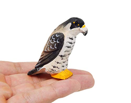 Selsela Peregrine Falcon Hawk - Small Wood Art Figurine - Falconry Kestrel Bird of Prey Unique Art Carving Decoration Miniature Animals Selsela