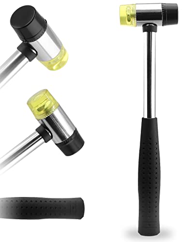 Cionyce Rubber Mallet Hammer, 25mm Dual Head Soft Mallet Hammer Nylon Rubber Hammer, Metal Mallet with 2pc Conversion Head for Jewelry, Leather Cionyce